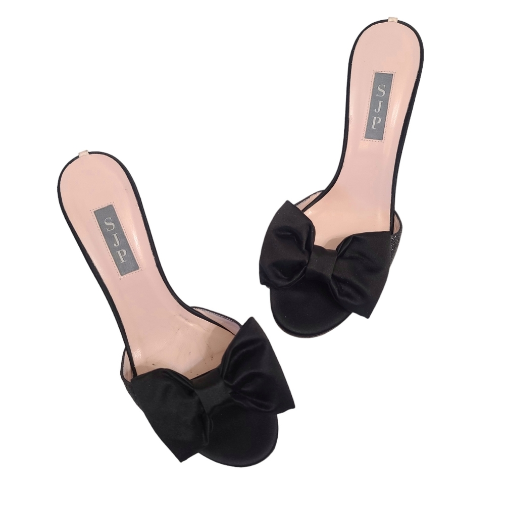 SJP by Sarah Jessica Parker | Finley Satin Bow Glitter Mules in Black Size 7.5